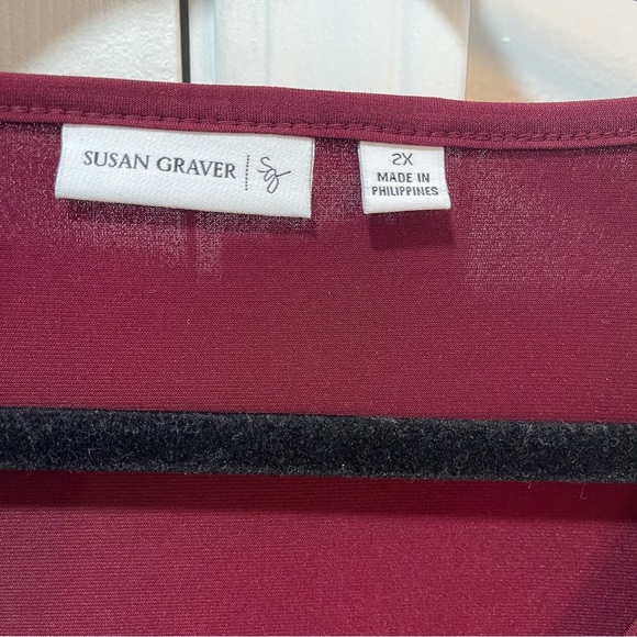 Susan Graver Red Ruffled Blouse - Picture 3 of 4